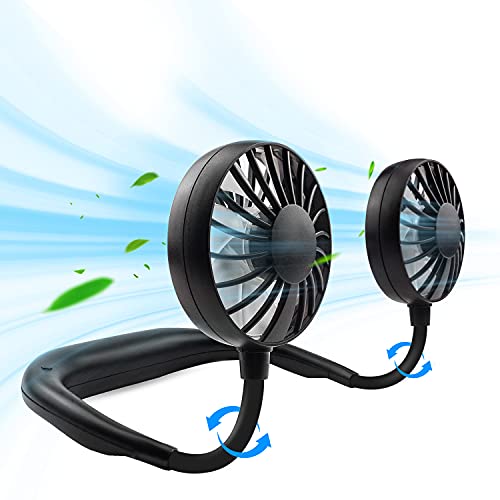 JUANANIUG Portable Neck Fan Rechargeable Personal HandFree Fan Mini USB Wearable Neckband Sport Fan 3 Speed Adjustable 360 Degrees Rotation Perfect for Working Traveling Office Reading (Full Black) - color: Full Black