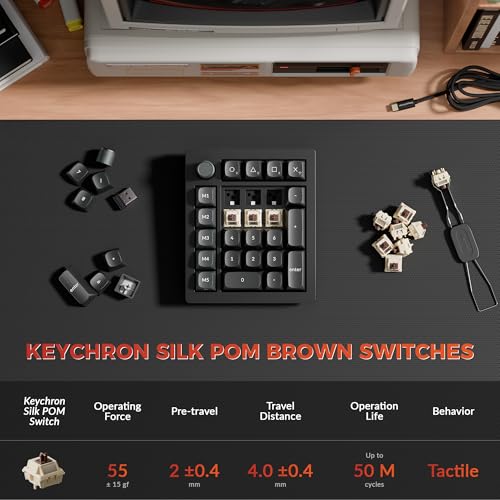 Keychron V0 Ultra 8K Polling Rate Wireless (2.4 GHz & Bluetooth) ZMK Custom Number Pad with Hot-swappable Brown Switches 360-Hr Battery OSA PBT Keycaps RGB Backllit for Mac Windows Linux - color: Hot-swappable Brown Switch