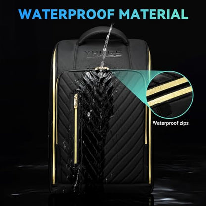 Rolling Backpack Waterproof Commuter Backpack with Wheels for Business, Laptop Compartment for 15.6-Inch Laptop, Wheeled Carry-On Bag for Adults - color: Gold Black