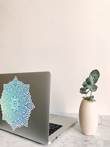 Mandala Laptop Sticker Decal - Removable Waterproof White Vinyl Decals Stickers - Mandalas Light Green Turquoise Sticker Partial Skin Compatible with Computer MacBook Air Pro 13 15 inch Mac - color: Blue on White Material (for Darker Laptop)