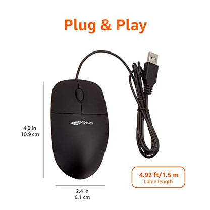Amazon Basics 3-Button USB Wired Computer Mouse, Black, 30-Pack - size: 30-Pack