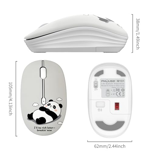 FMOUSE Cute Wireless Mouse, Bluetooth 2.4GHz Dual Mode with USB Receiver, Silent Click, AA Battery Powered, for Work Office Students, Compatible with Laptop Mac iPad PC (Slack Off Panda) - color: Slack Off Panda