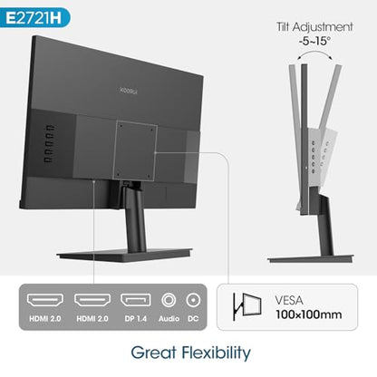 KOORUI 27 Inch QHD (2560x1440) IPS HDR Ultra-Thin Computer Gaming Monitor, 120Hz Refresh Rate, DCI-P3 95%, FreeSync & G-Sync, 1ms MPRT, VESA 100x100mm, Tilt Adjustable for Game and Work, E2721H - size: 27"/120Hz/QHD/IPS