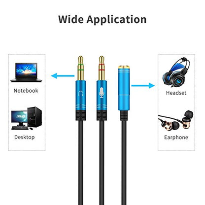Headphone Splitter for Computer 3.5mm Female to 2 Dual 3.5mm Male Headphone Mic Audio Y Splitter Cable Smartphone Headset to PC Adapter (35CM, Blue) - color: Blue, size: 35CM