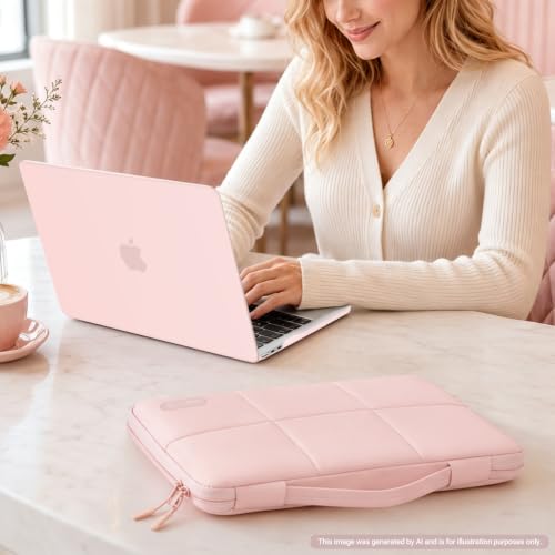MOSISO Compatible with MacBook Air 13 inch Case M5 M4 M3 M2 2026-2022 | Hard Case&Six Grids Puffy Bag&Keyboard Cover&Webcam Cover&ScreenFilm for MacBook Air 13.6, A3449 A3240 A3113 A2681, Pink - color: Pink
