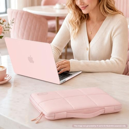 MOSISO Compatible with MacBook Air 13 inch Case M5 M4 M3 M2 2026-2022 | Hard Case&Six Grids Puffy Bag&Keyboard Cover&Webcam Cover&ScreenFilm for MacBook Air 13.6, A3449 A3240 A3113 A2681, Pink - color: Pink