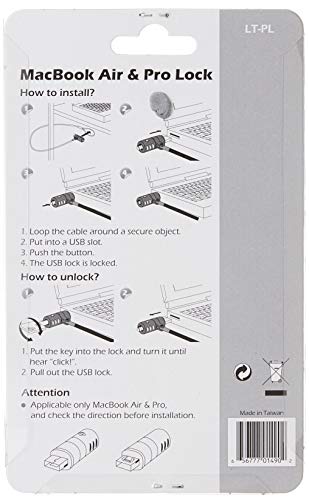 USB Cable Lock – CTA USB 3.0 Galvanized Steel Security Cable Lock for MacBook Air and MacBook Pro with USB Type A Port – Master Key Compatible, Secure Lock-and-Key System (LT-PL)