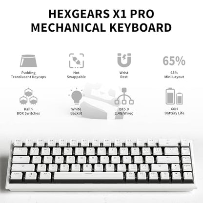 Hexgears X1 Pro Wireless Mechanica Keyboard, Tri-Mode Bluetooth/2.4G/USB-C, Hot-Swappable Linear Switch Gaming Keyboard, Mini Compact White Backlit Keyboards with Wrist Rest - White - color: Panda-X1 Pro, size: Linear