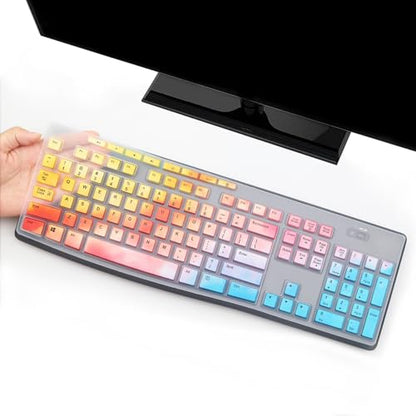 i-Tensodo Keyboard Cover for Logitech MK200 MK260 MK270 MK275 MK295 & K200 K260 K270 Keyboards, US Layout - Dazzling Multicolor Silicone Dust-Proof Washable Skin - color: Dazzling