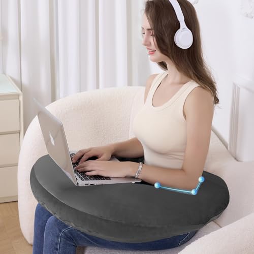 Reading Pillow for Gaming, Lap Desk Pillow Crochet Pillow Ergonomic Arm Support for Sitting in Bed or Couch, Pain Relief and Fatigue for Gaming, Reading, Crocheting, Playing & Working - color: Dark Grey