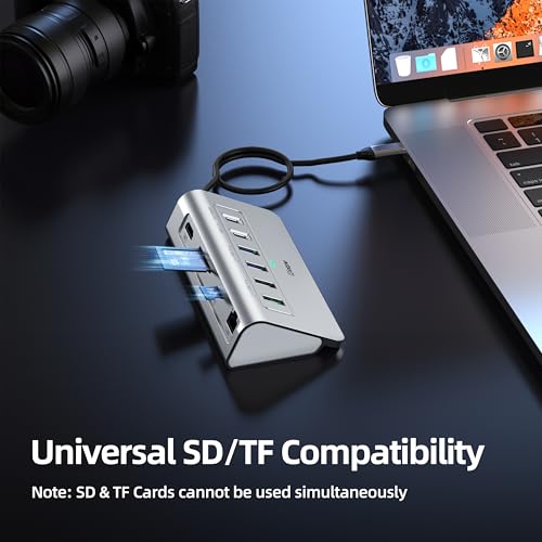 10-in-1 USB C Hub, P9R Powered USB Hub with 4K HDMI, 3 USB 3.0 5Gbps, PD 100W, 1Gbps Ethernet, SD/TF, Aluminum USB Hub for Laptop, MacBook Pro/Air, iPad Pro, iPhone 17, Dell, HP - color: Silver White, size: 1.64ft