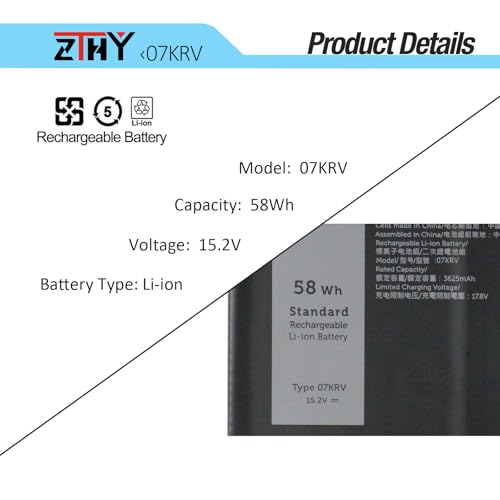 07KRV FK0VR Laptop Battery 58Wh 4-Cell Replacement for Dell Latitude 5530 | Latitude 7530 5330 7330 5430 7430 2-in-1 Precision 3570 Battery H4PVC 8WRCR 78FWY 51R71 8P81K Y86WG HFN8K P133G P134G 15.2V - size: 9.61*3.7*0.24 inch 07KRV