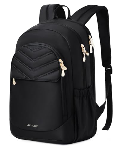 LIGHT FLIGHT Travel Backpack for Women, 15.6" Laptop Backpack with USB Charging Hole, Water Resistant, Large Capacity, Black Daypack for College, Work, Casual Computer Bags - color: 01-black, size: 15.6 Inch