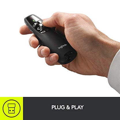 Logitech Wireless Presenter R400 USB A PowerPoint Clicker with Laser | USB-A connection, PowerPoint clicker, presentation remote control - color: Red Laser, style: 5 buttons
