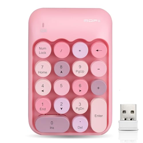 Lomiluskr Cute Wireless Number Keypad with 2.4G USB Receiver, 18 Colorful Round Keys Numpad, Portable Financial Accounting Numeric Keyboard, Suitable for PC, Laptop (Pink) - color: Pink