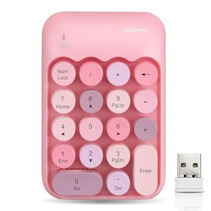 Lomiluskr Cute Wireless Number Keypad with 2.4G USB Receiver, 18 Colorful Round Keys Numpad, Portable Financial Accounting Numeric Keyboard, Suitable for PC, Laptop (Pink) - color: Pink