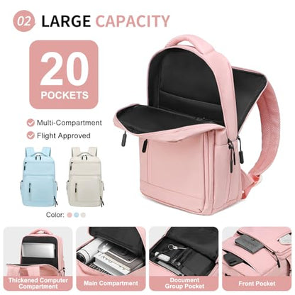 Waterproof Laptop Backpack for Men & Women, Flight Approved Anti-Theft Daypack with 15.6-inch Laptop Sleeve (Pink) - color: Pink