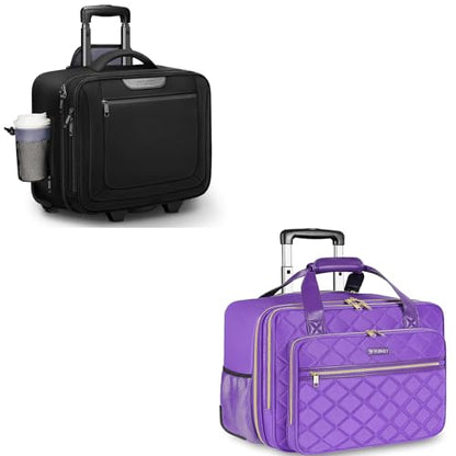 Ytonet Rolling Laptop Bag, 17.3 Inch Rolling Briefcase for Women Men, Water Resistant Computer Bag with Wheels for Work Travel College Business Overnight Teacher Black and Purple