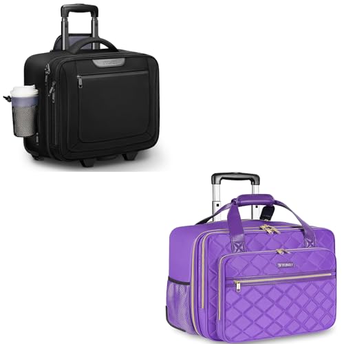 Ytonet Rolling Laptop Bag, 17.3 Inch Rolling Briefcase for Women Men, Water Resistant Computer Bag with Wheels for Work Travel College Business Overnight Teacher Black and Purple