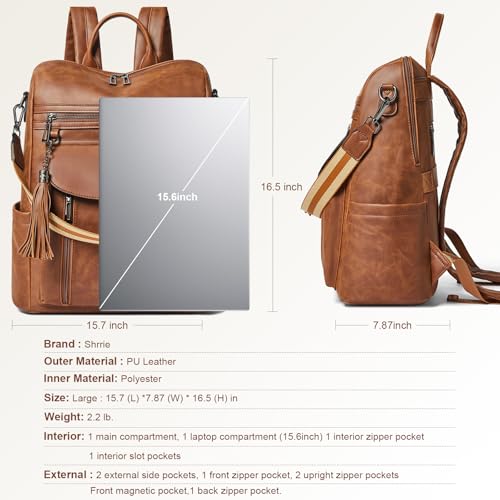 Laptop Backpack for Women 15.6 inch,Travel Leather Backpack Purse Nurse Teacher Carry on Backpack Computer Bag,Professional Water-Resistant College Business Work Casual Daypack,Brown - color: Crazy Horse Brown02