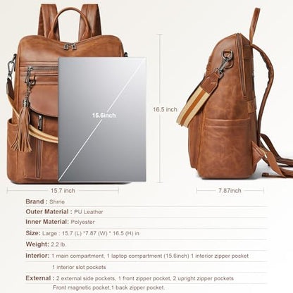 Laptop Backpack for Women 15.6 inch,Travel Leather Backpack Purse Nurse Teacher Carry on Backpack Computer Bag,Professional Water-Resistant College Business Work Casual Daypack,Brown - color: Crazy Horse Brown02