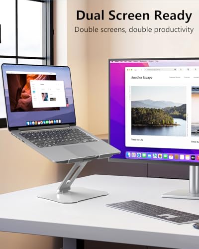 Laptop Stand for Desk, Ergonomic Adjustable Laptop Riser Holder, Foldable Portable Computer Notebook Stand Compatible with 10-16” MacBook Pro/Air, Dell, HP (Silver)