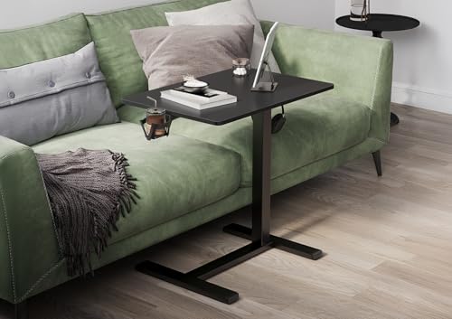 Claiks Mobile Standing Desk with Cup Holder Overbed Table 25.5" Black | Cup Holder, Rolling Adjustable Desk, Hidden Wheels, Gas Spring Lift, Side Hook, Easy Assembly, Hospital Use - color: Black