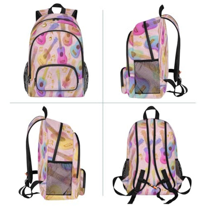 Guitar Music Notes Large Backpack for Women and Men Waterproof Travel Laptop Backpack Lightweight Business Work Daypack Fits 17 Inch Computer - color: Multicolor 2