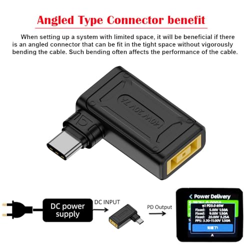 140W 100W Rectangle Jack Thinkpad X1 Input to USB-C Type-C Angled 90 Degree Power Plug Charge Adapter for Laptop Phone - style: 1.1x4.5mm 140W