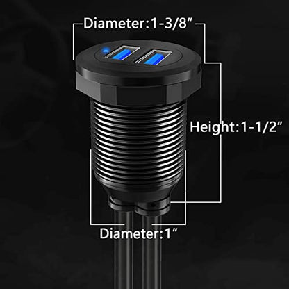 Alloy Dual Port USB 3.0 Car Dashboard Flush Mount Cable, Male to Female with LED Indicator Extension Cable for Car Truck Boat Motorcycle Dashboard Panel - 3ft - style: Dual Port 3ft