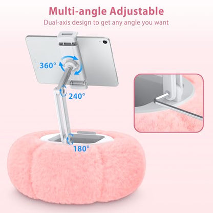 CreaDream Pumpkin Tablet Pillow Stand, Adjustable Pillow Stand for Lap Bed | Detachable Snack Bowl, Fits 4.7"-13" Kindle, Tablets, iPad, Soft Plush Fabric, for Reading and Relaxation on Bed, Couch, Pink - color: Pink