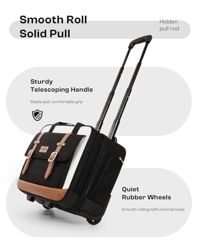 Rolling Laptop Bag for Men and Women, 16 Inch Computer Bag with Wheels Underseat Carry on Luggage, Laptop Briefcase Case for Work, Travel, College Teacher, Mobile Office Bag, Black Beige Brown - color: Black White Brown