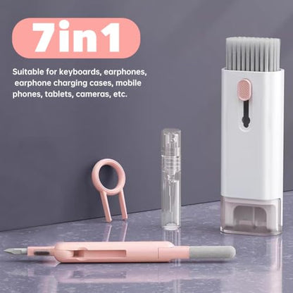 7 in 1 Laptop Cleaning Kit Keyboard Cleaner,Computer Screen Cleaning Brush Tool,Computer Cleaning Tools Kit Corner Gap Duster Keycap Puller(Pink)