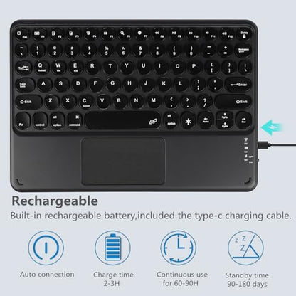 Bluetooth Keyboard with Touchpad, 10 inch Ultra Silm 7 Colors RGB Backlit Wireless Keyboard Universal Rechargeable Portable Keypad with Trackpad for iPad iOS Android Windows Laptops PC(Black) - color: black