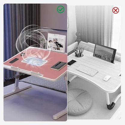 iXTRA Laptop Lap Desk Include Cooling Fan,Adjustable Lap Desk with Light Fan,Folding Laptop Desk for Bed with USB,Bed Desk with Storage Drawer 60x40cm,Pink - color: Pink+holder,60x40cm