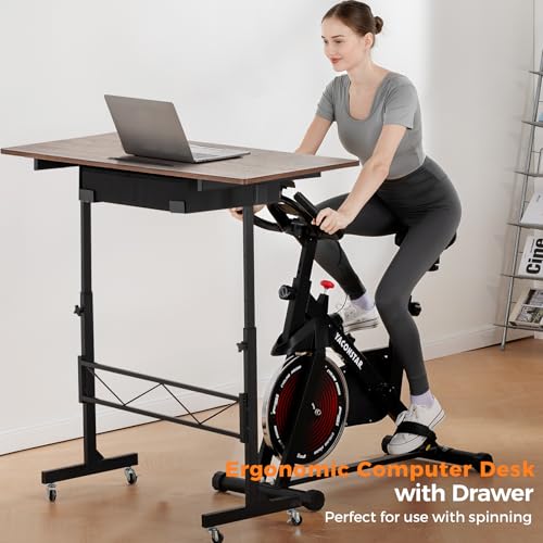 GTPLAYER Small Standing Desk Adjustable Height Small Computer Desk Mobile Portable Rolling Laptop Table with Wheels 32" Computer Workstation Sit Stand Desks Portable Standing Table Treadmill desks - color: Brown