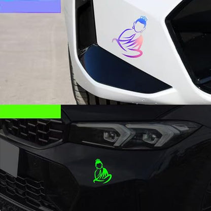 2 Pieces Fluorescent Neon Green Cross & Buddha, Skull Car Decal, Safety Religious Spiritual Stickers for SUV, Windows, Motorcycles, Skateboard Christian Night Visibility Hide Scratches (Buddha) - color: Buddha