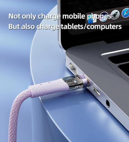 100W USB-C to USB-C Cable Transparent Fast Charging 480Mbps Data Braided Nylon LED E-Marker for Laptops Tablets Phones - Black
