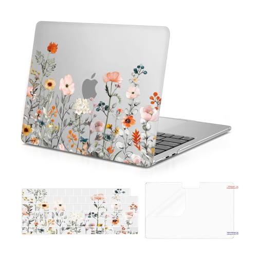 MOSISO Compatible with MacBook Air 13 inch Case M5 2026 M4 2025 M3 M2 2024-2022 A3449 A3240 A3113 A2681, Plastic Garden Flowers Hard Shell&Keyboard Cover&Screen Film for MacBook Air 13.6, Transparent - color: Transparent