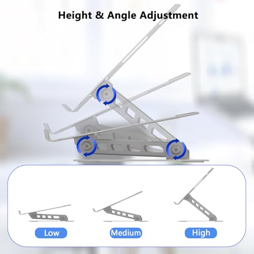 Adjustable Laptop Stand for Desk, Silvery | Ultra Stable Metal Base, Laptop Holder Riser, Fully Foldable, Easy to Storage & Carry, Fit for Laptop Under 18” - color: Silvery