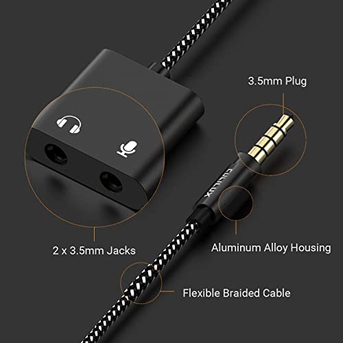 3.5mm Headphone Microphone Combiner, 3.5mm TRRS Male to TRS Female AUX MIC Splitter Compatible with Xbox One/360 PS4 PS5 MacBook Laptop PC Phone Computer Rode VideoMicro - color: Black, size: 3.5mm, HP+MIC