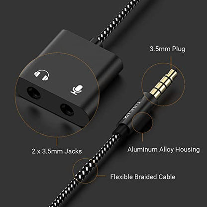 3.5mm Headphone Microphone Combiner, 3.5mm TRRS Male to TRS Female AUX MIC Splitter Compatible with Xbox One/360 PS4 PS5 MacBook Laptop PC Phone Computer Rode VideoMicro - color: Black, size: 3.5mm, HP+MIC