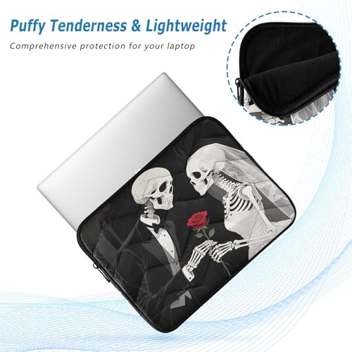 Skeleton Couple Rose Dark 15-16 Inch Quilted Laptop Sleeve Case Soft Notebook Protector Bag Computer Carrying Case - color: skeleton couple rose dark, size: Large