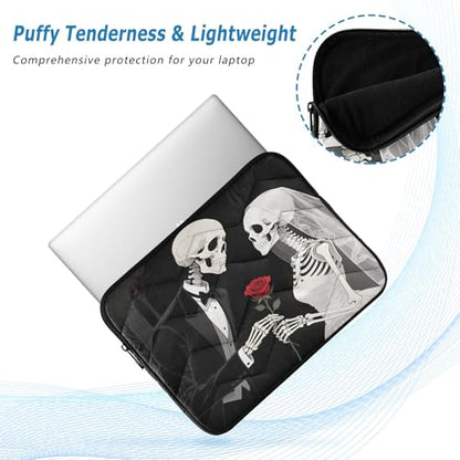 Skeleton Couple Rose Dark 15-16 Inch Quilted Laptop Sleeve Case Soft Notebook Protector Bag Computer Carrying Case - color: skeleton couple rose dark, size: Large