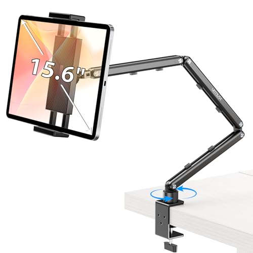 Tablet Stand for Desk, Adjustable iPad Holder for Bed, 4.7"-15.6" | 360° Rotation, Sturdy Aluminum Tablet Arm Mount for iPad Pro/Air/Mini, iPhone, Galaxy Tab, for Kitchen, Work, Video Call - size: 3 Arm-Up to 15.6"