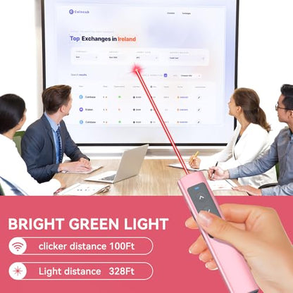 Pink Presentation Clicker for PowerPoint Presentations, Wireless Presenter PowerPoint Clicker with Red Light, [Aluminum Alloy] PPT Slideshow Remote Clicker for Mac, Computer - style: Pink-red light