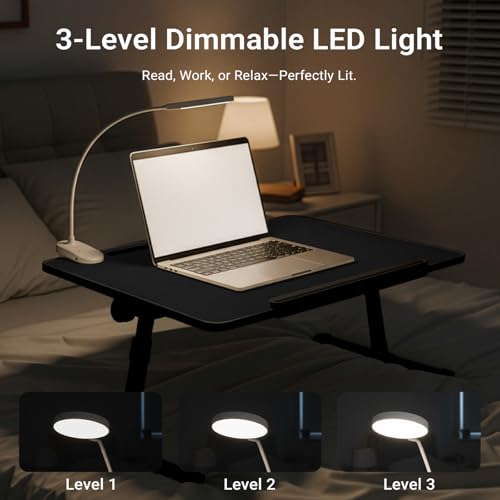 Adjustable Laptop Lap Desk with Cooling Fan USB Light for Adults - color: Black,70x45cm