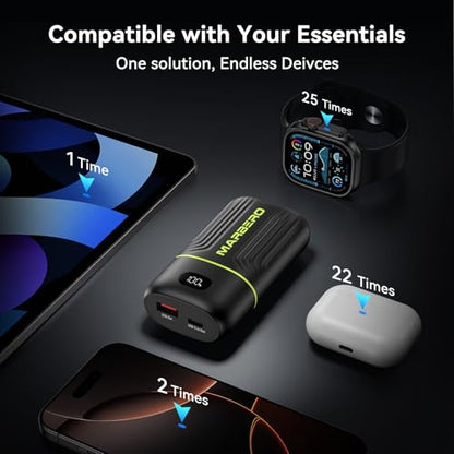 MARBERO Portable Charger 10000mAh Mini Power Bank USB C in&out Fast Charging Battery Pack Compact External Phone Powerbank Compatible with iPhone 16 15 14 13 12 Samsung S22 S21 Google AirPods iPad etc - color: Black