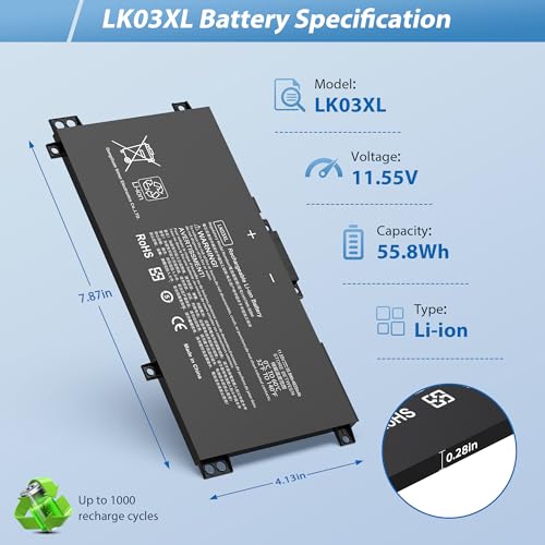 LK03XL L09281-855 Battery Replacement for HP Envy X360 Convertible 17m-ae0xx 17m-ae111dx 17-ae1xx 17-bw0013dx 15m-bp1xx 15m-cn0xxx 15m-cp0xxx 15m-cn0012dx 15m-bq021dx 916368-421 916814-855 - style: LK03XL