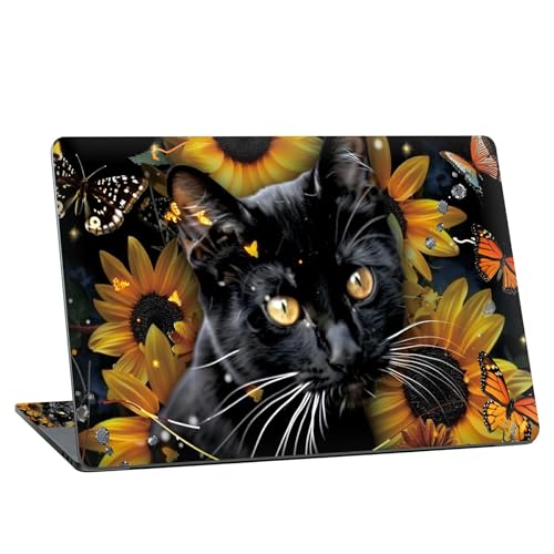 Universal Laptop Skin Sticker with 2 Wrist Pad Skins, Waterproof Scratch Resistant Vinyl Laptop Cover Decal, Cut to Fit for 11–15.6 Inch MacBook HP Dell Lenovo, Black Cat Butterfly - color: Black Cat Butterfly